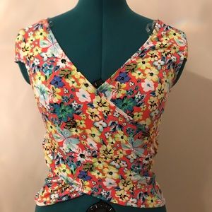 NWT Energies floral faux wrap top, S